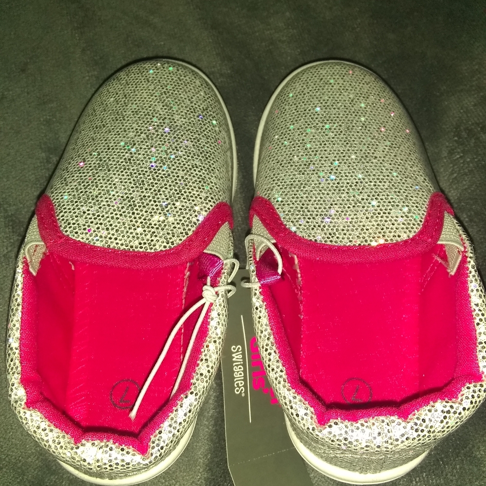 Glitter sparkle sequin white slip-on shoes sober/w